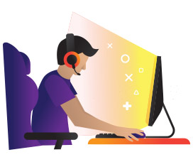 Person sitting at computer.