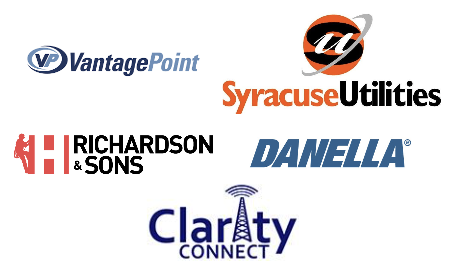 Logos of Construction Partners: Vantage, Syracuse Utilities, H. Richardson & Sons, Danella, Clarity Connect